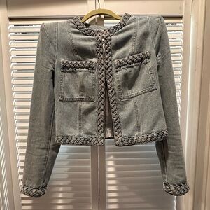 Veronica Beard Denim Braid Trim Jacket -8